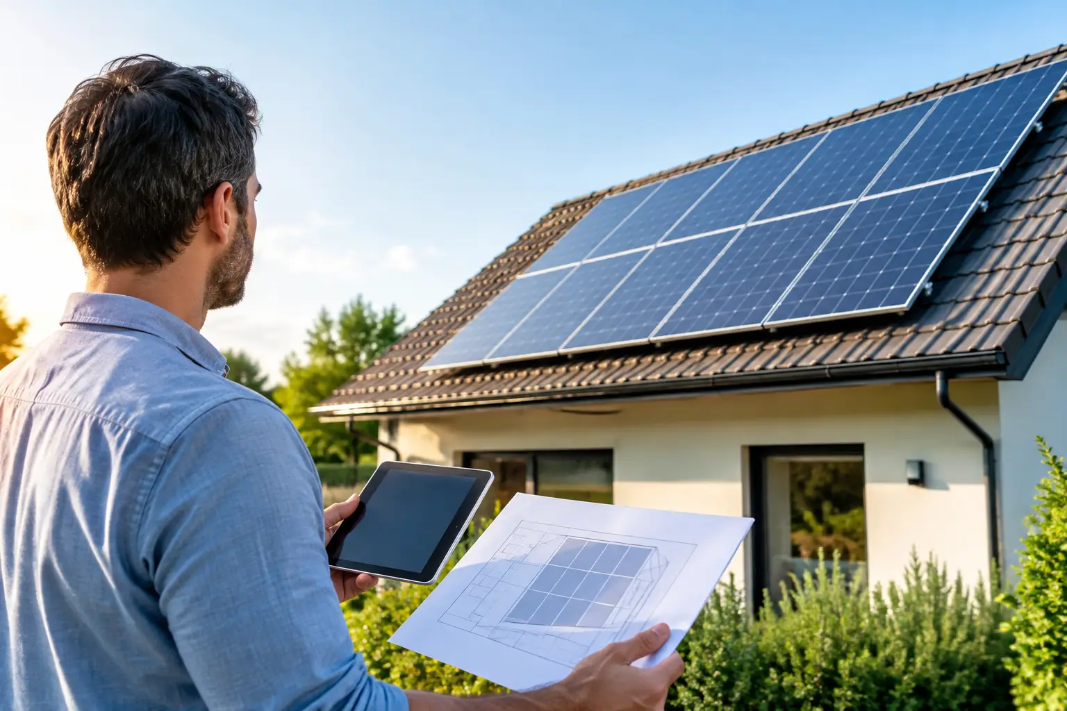 Avaliação da área de um telhado residencial para instalar painéis solares